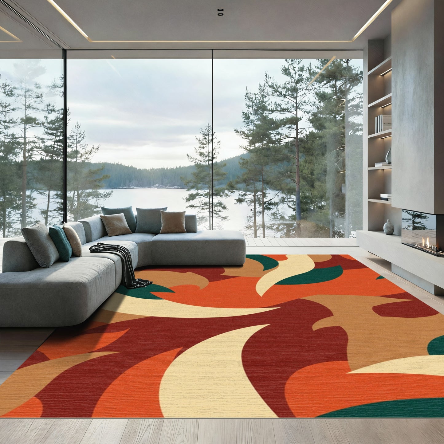 Abstract Earthentone Swirl Organic Form Rug