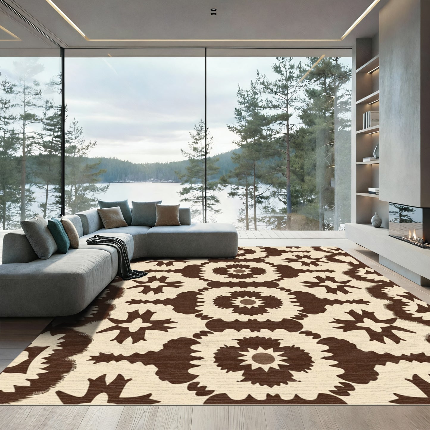 Rich Earthy Brown Medallion Floral Rug