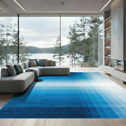 Navy White Ombre Grid Rug