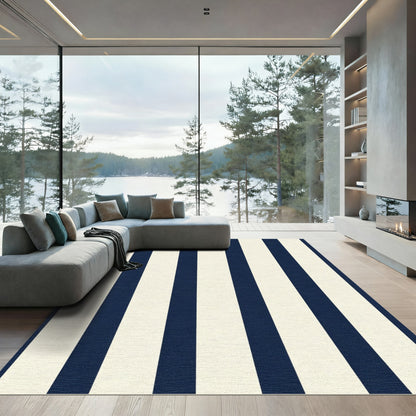 Navy Cream Vertical Stripes Rug