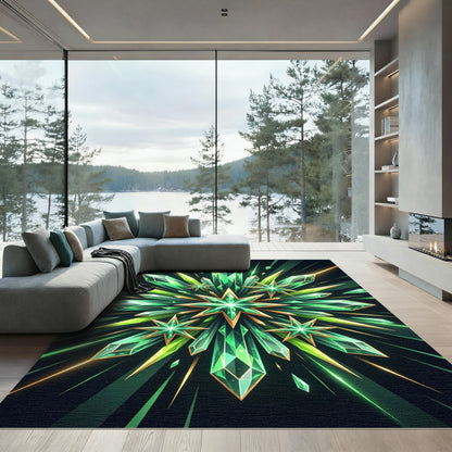 Radiant Emerald Crystal Explosion Rug