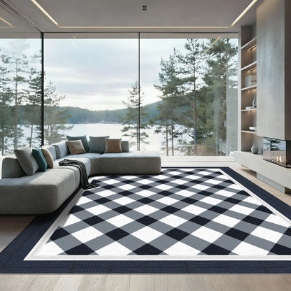 Classic Gingham Black White Checkered Rug