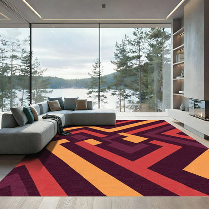 Geometric Labyrinth Red Orange Rug