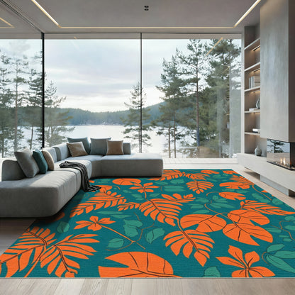Vibrant Orange Leafy Vine Rug