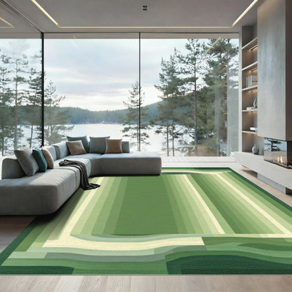 Serene Green Striped Layered Rug