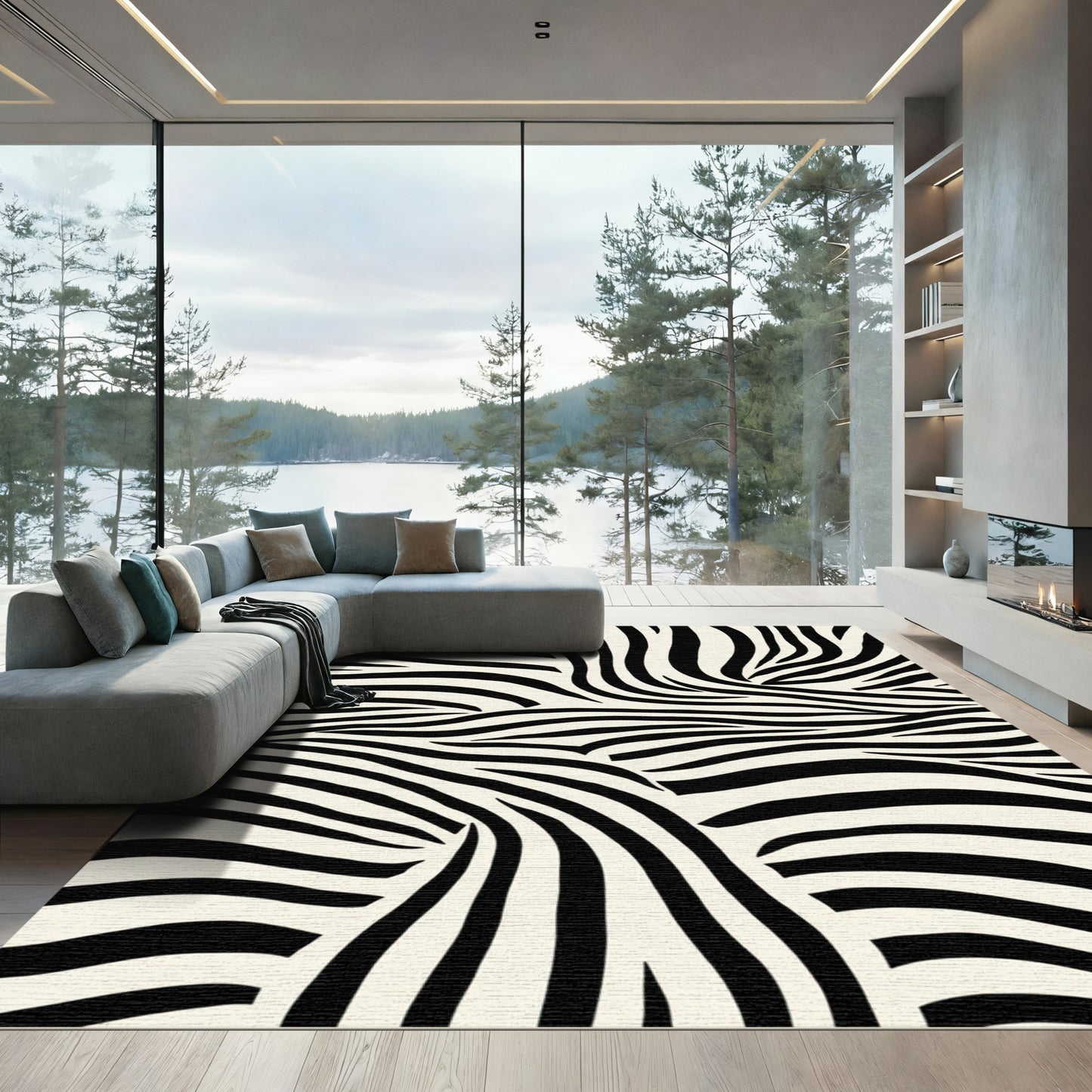 Bold Black Ivory Animalistic Stripes Rug