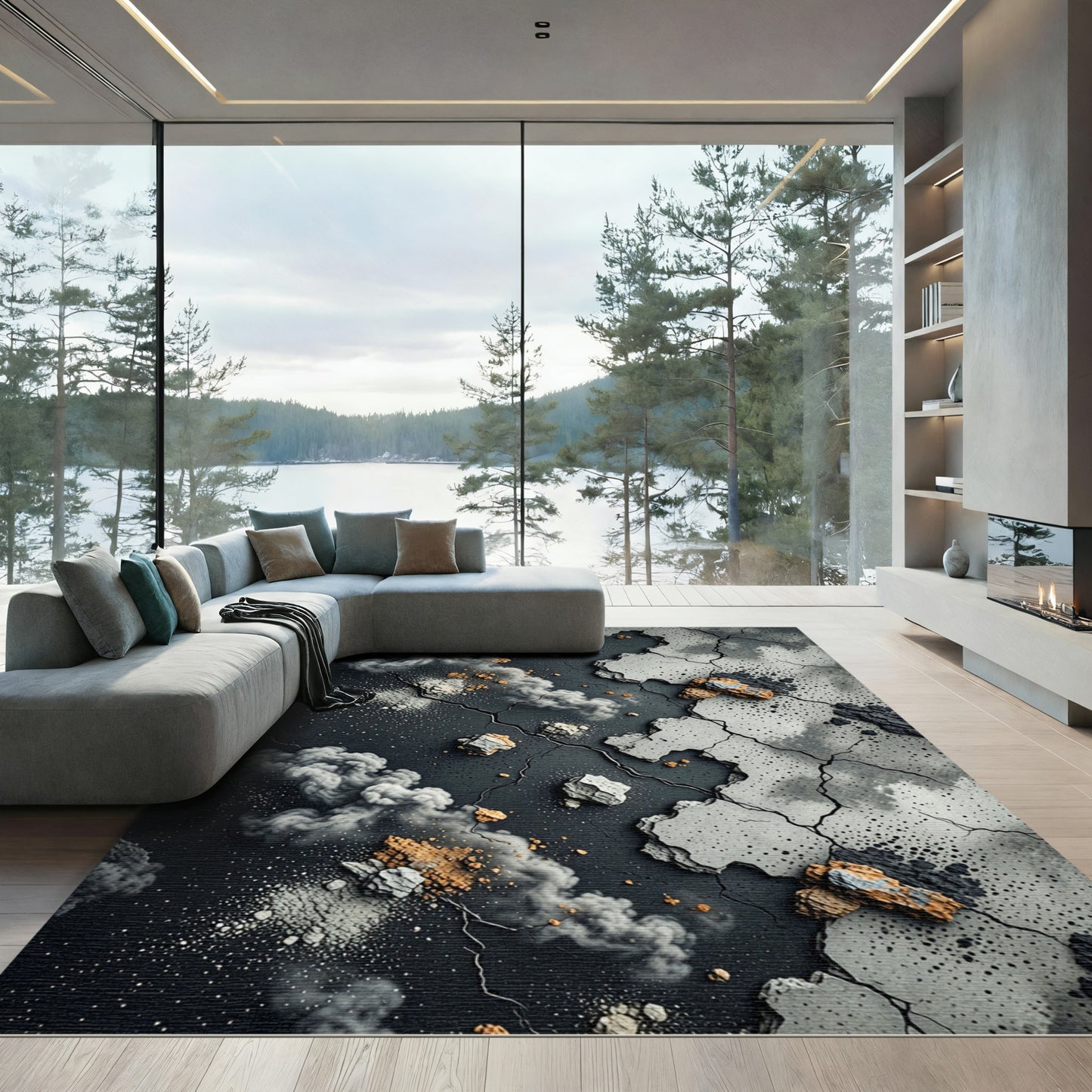 Abstract Smoke Rock Debris Rug