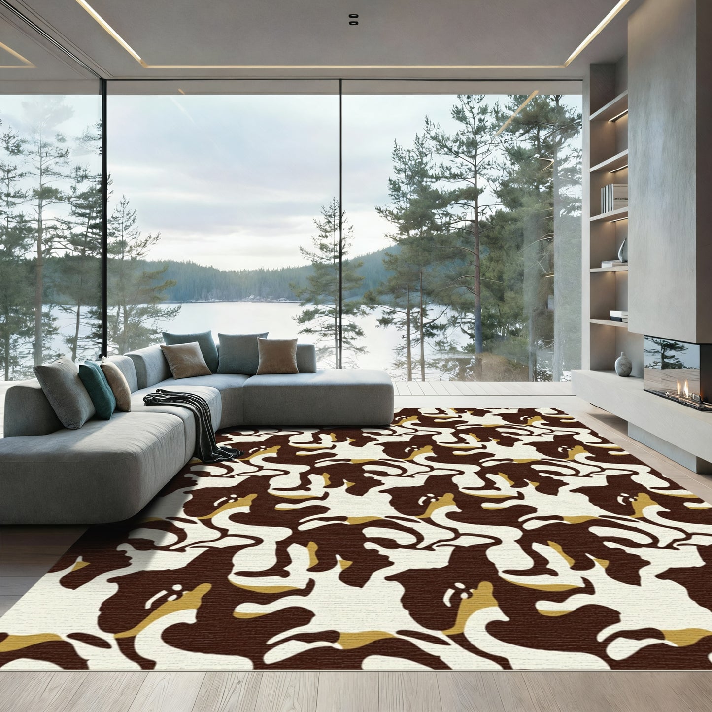 Brown Tan Abstract Organic Flow Rug