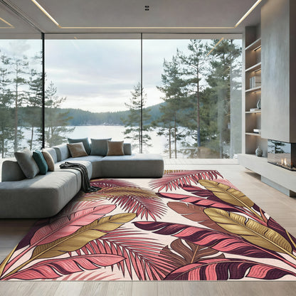 Tropical Pink Banana Leaf Arrangement Rug