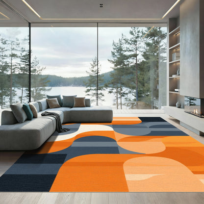 Retro Orange Geometric Overlap Rug