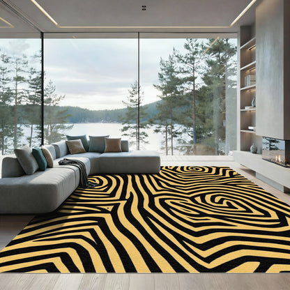 Golden Black Swirling Organic Lines Rug