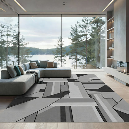 Monochrome Geometric Abstract Composition Rug