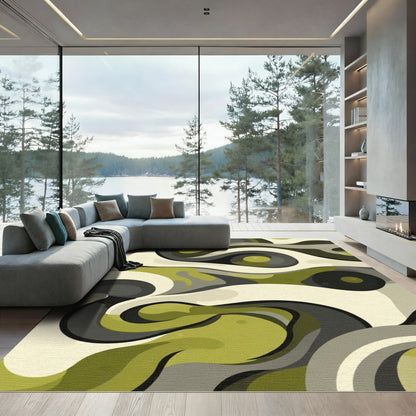 Olive Gray Cream Swirl Flow Rug