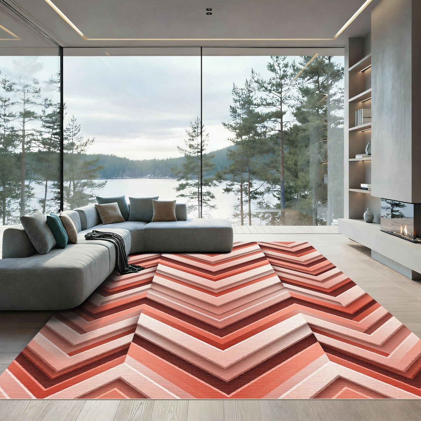 Terracotta Chevron Layered geometric Rug