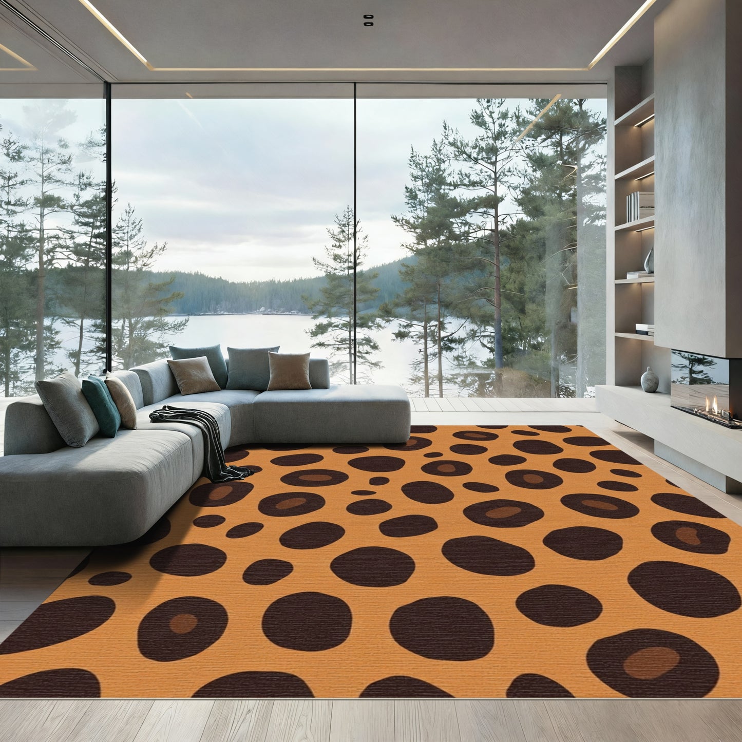 Orange Spotted Animal Print Rug