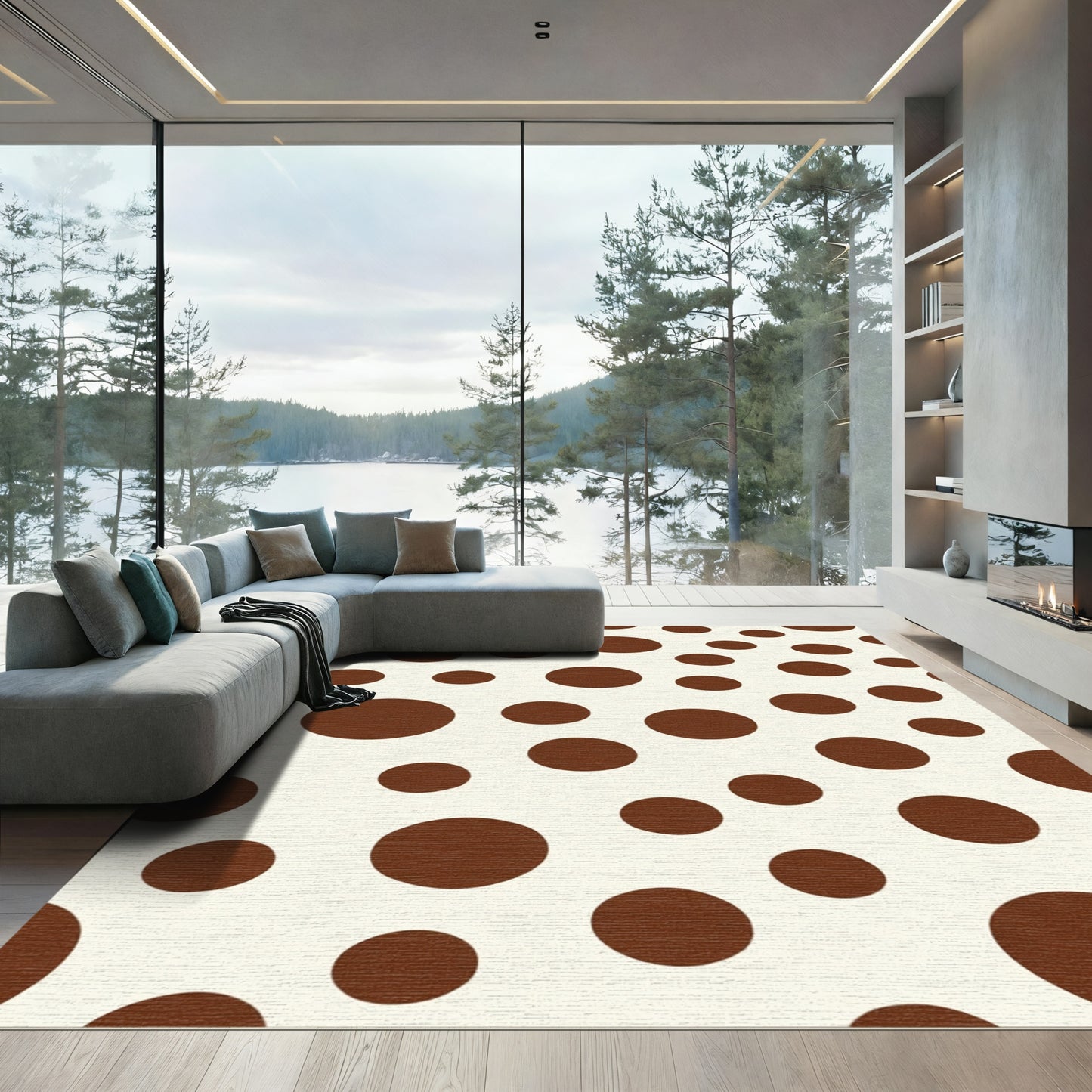 Brown Circles Cream Background Rug