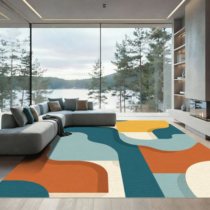 Teal Orange Abstract Mid Century Waves Rug