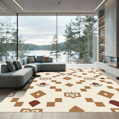 Earthy Brown Geometric Diamond Medallion Rug