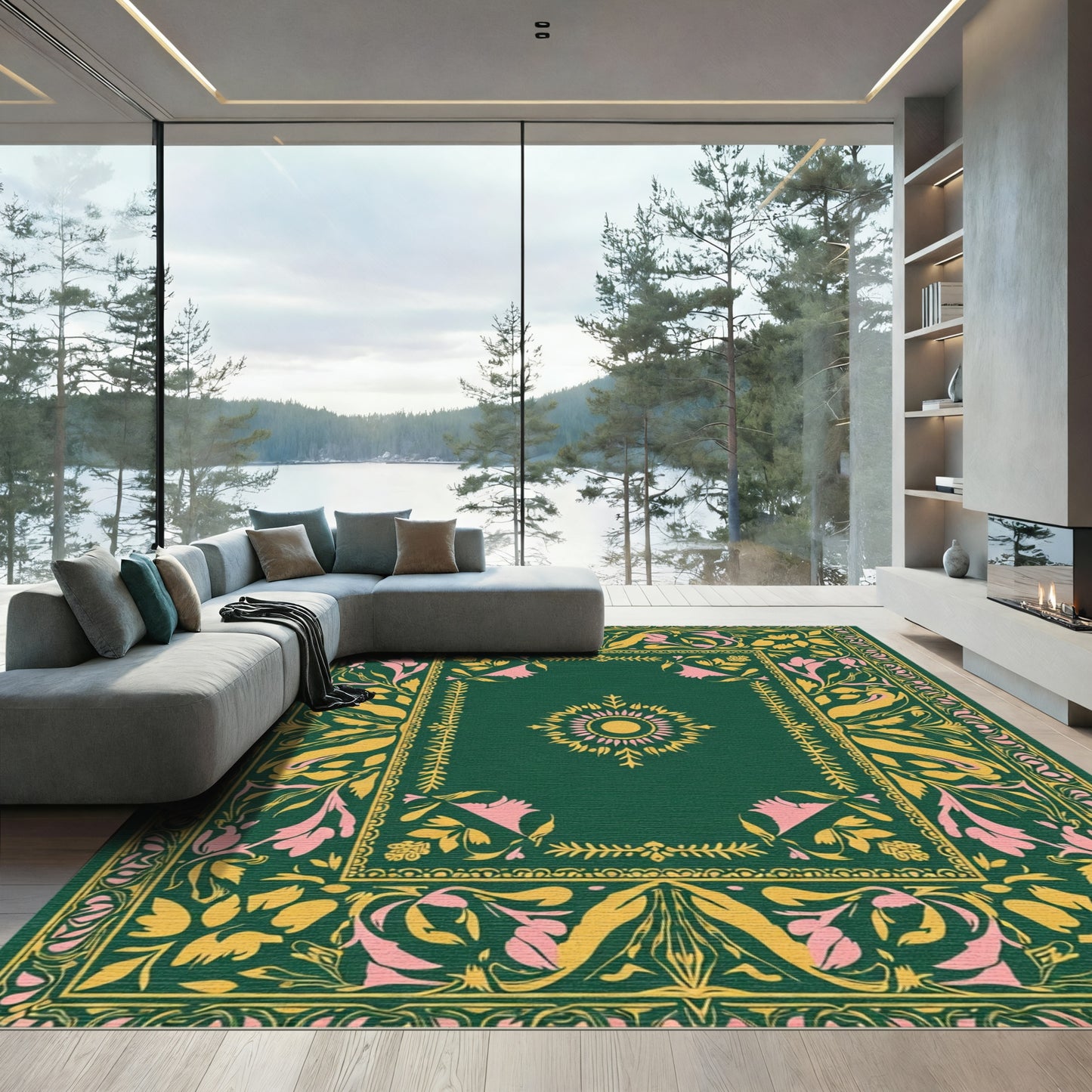 Emerald Floral Medallion Botanical Rug