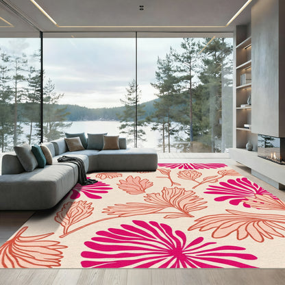 Vibrant Pink Coral Botanical Leaf Rug