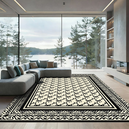 Cream and Black Abstract Tessellation Rug