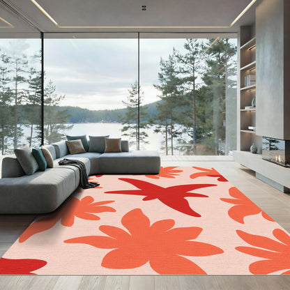 Red Orange Floral Splash Art Rug