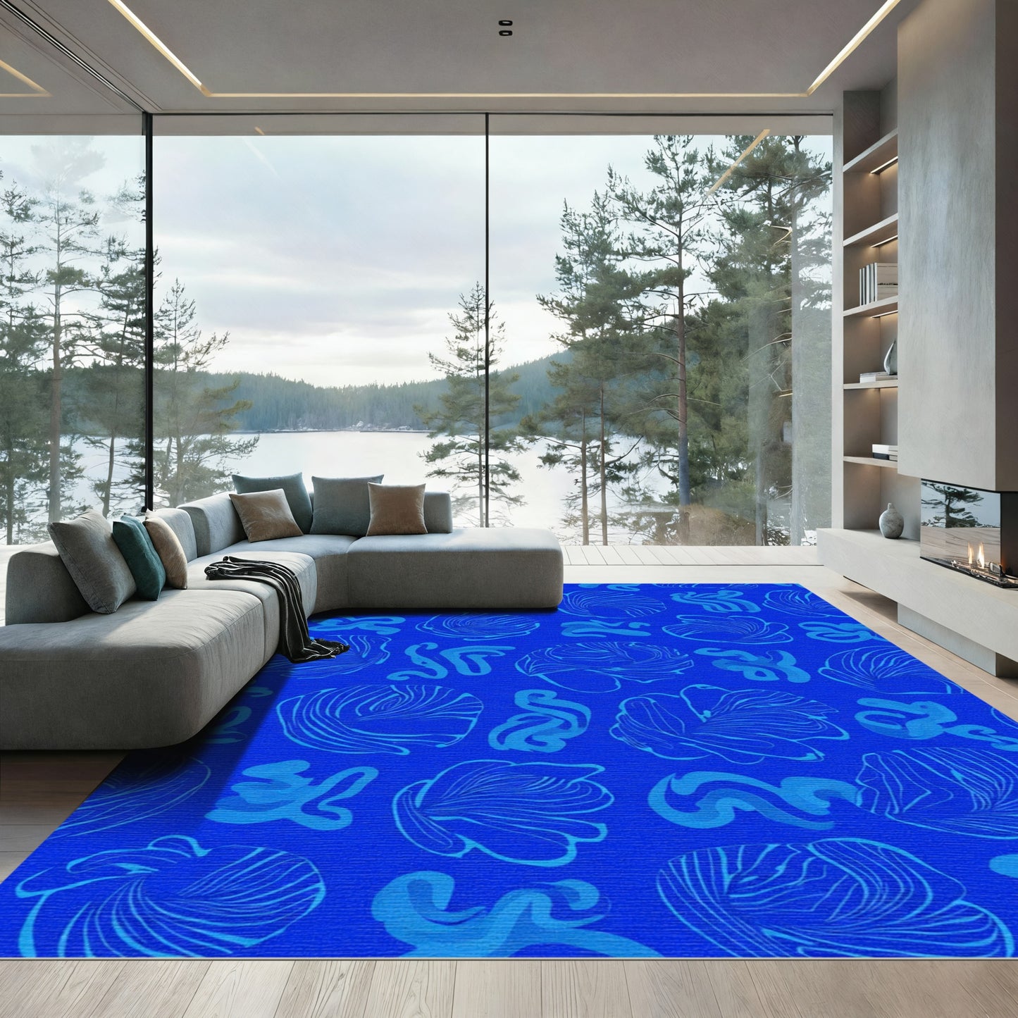 Vibrant Cobalt Swirl Organic Forms Rug