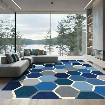 Deep Blue Hexagon Gradient Rug