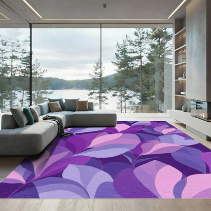 Purple Floral Gradient Leaf Arrangement Rug