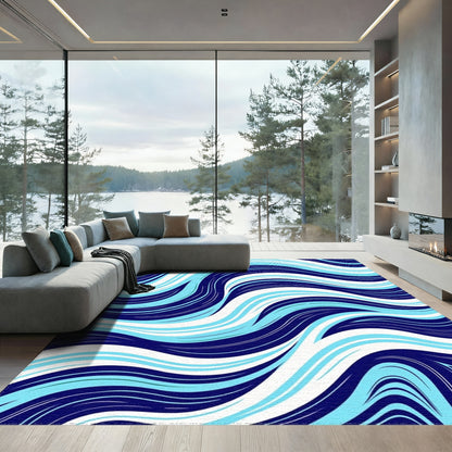 Navy Teal Fluid Wave Rug