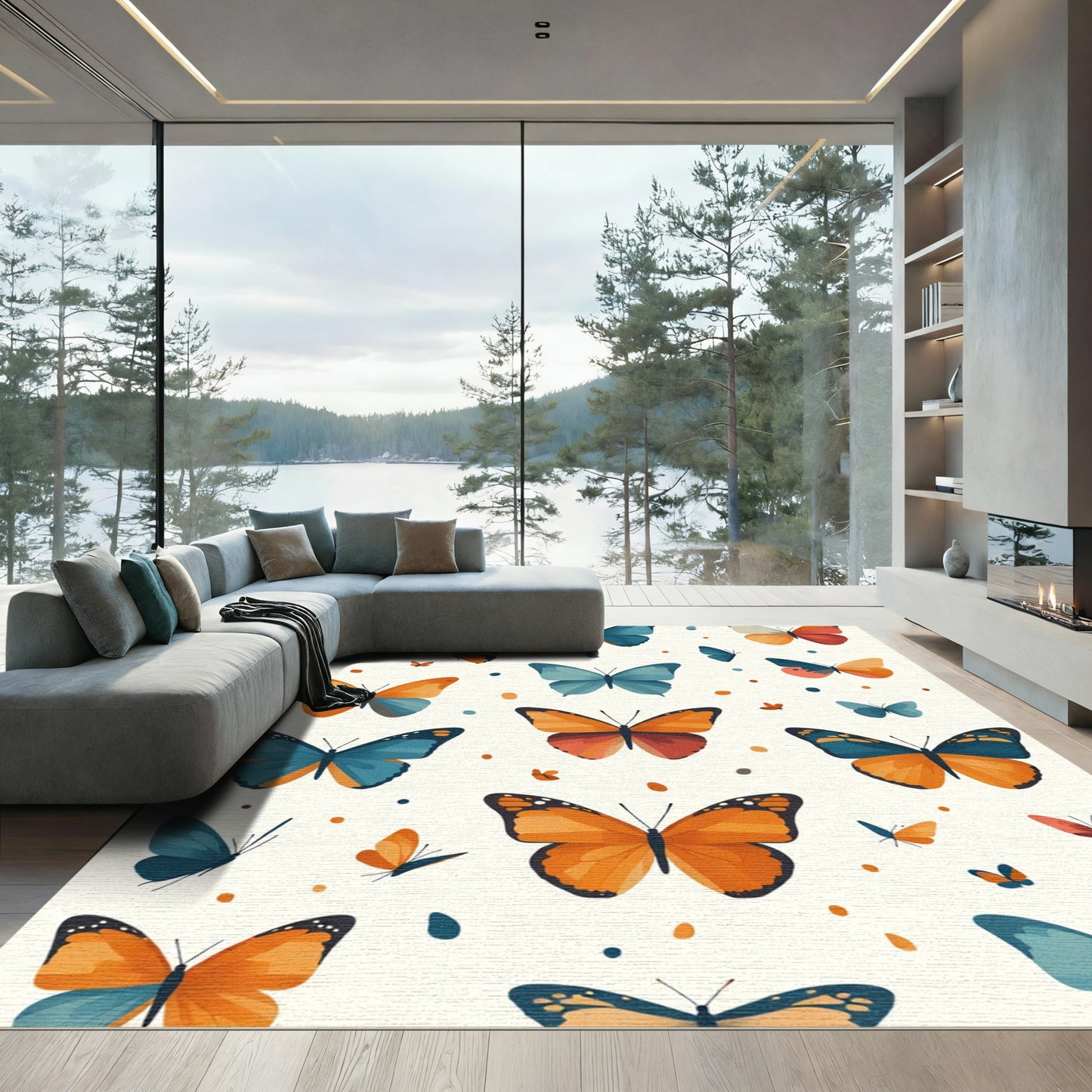 Whimsical Multi-Color Butterfly Garden Rug