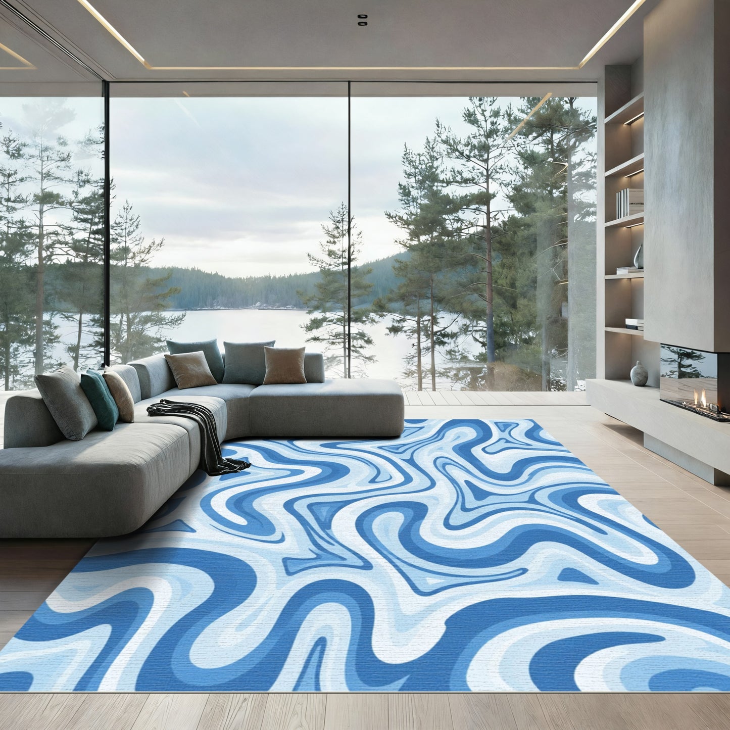 Waves Blue Swirl Abstract Rug