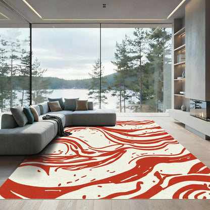 Crimson Swirl Abstract Wave Rug