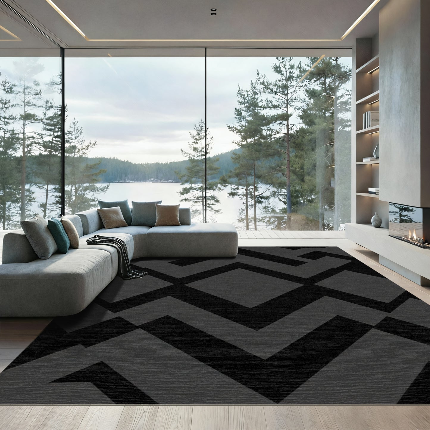Dark Gray Geometric Chevron Diamond Rug