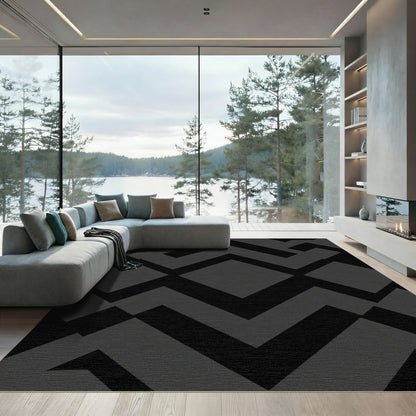 Dark Gray Geometric Chevron Diamond Rug