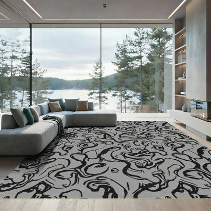 Black Swirls Abstract Gray Background Rug