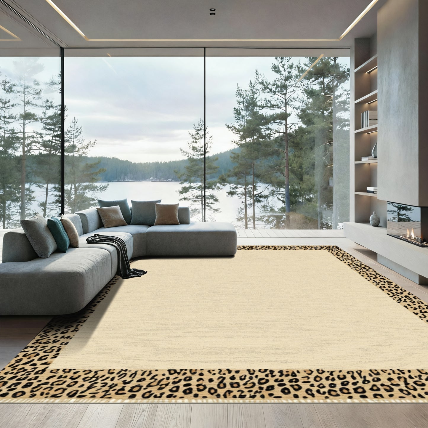 Brown Black Cheetah Border Rug