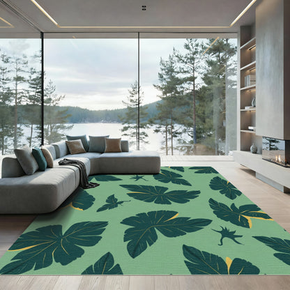 Green Teal Leafy Abstract Art Rug