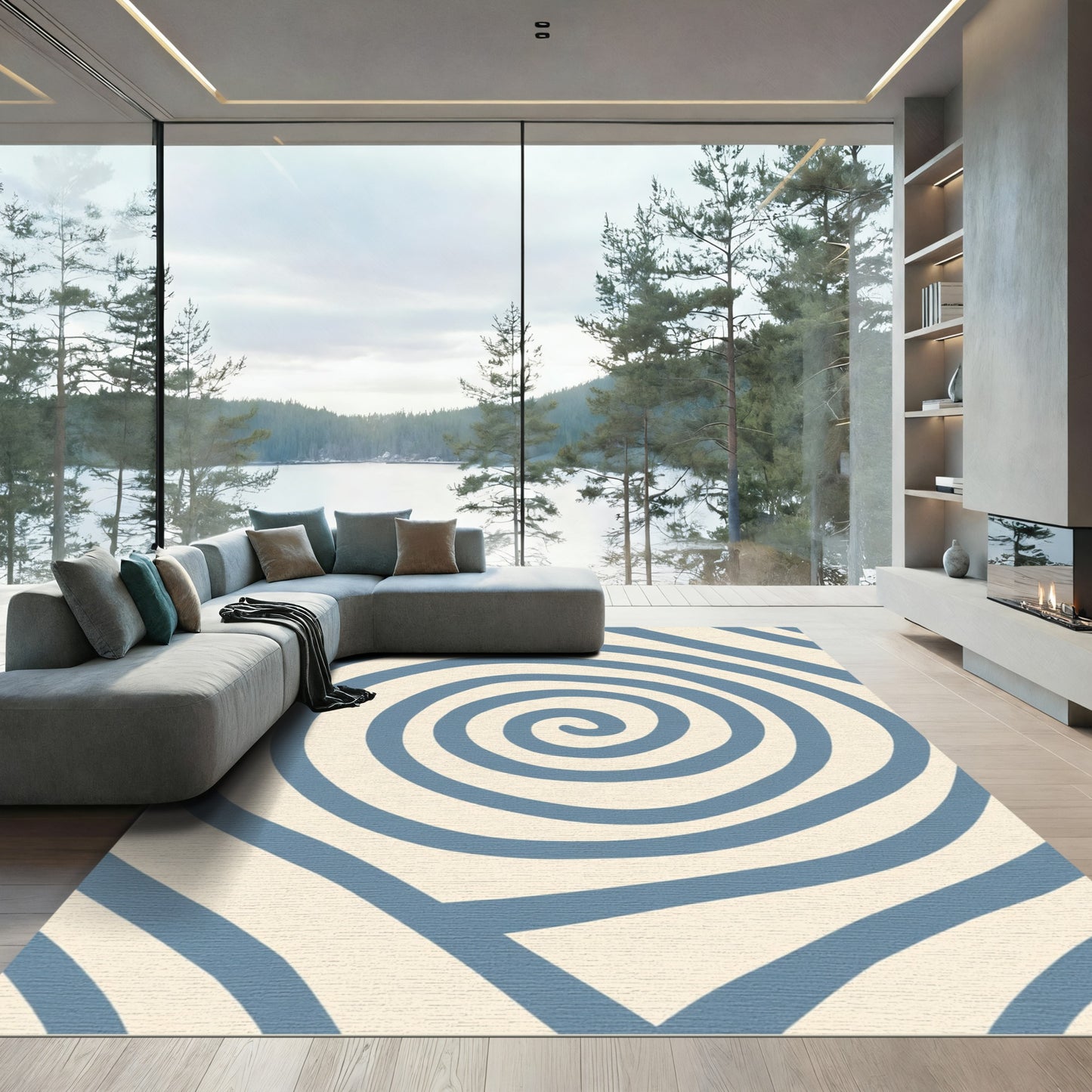 Dusty Blue Swirl Organic Pattern Rug