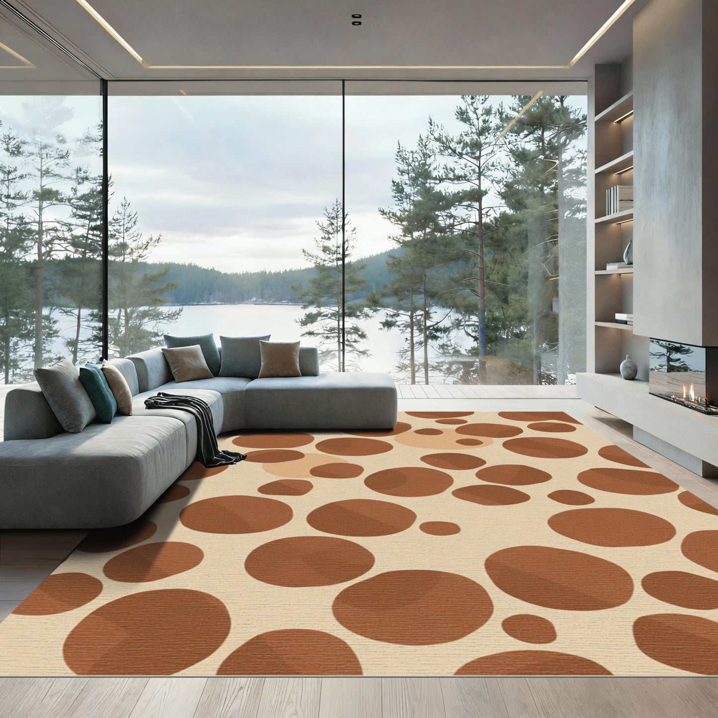 Earthy Brown and Beige Spot Rug