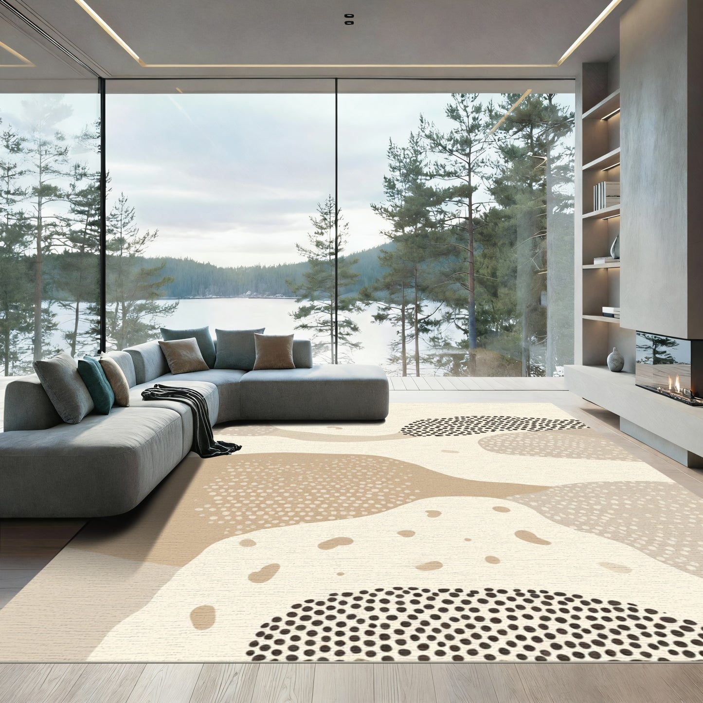 Neutral Organic Shapes Dotted Layout Rug