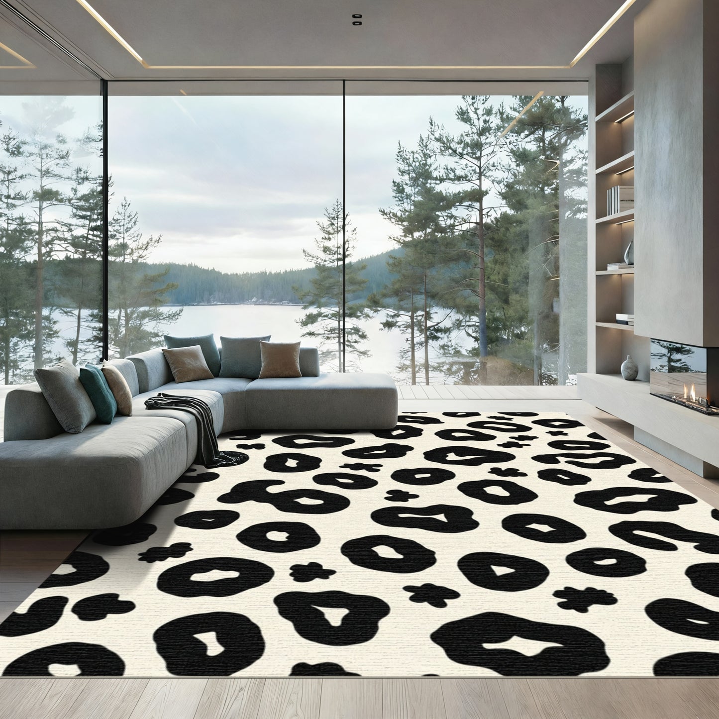 Cream Black Spot Overlay Rug