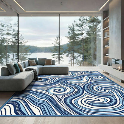 Abstract Navy Swirl Waves Rug