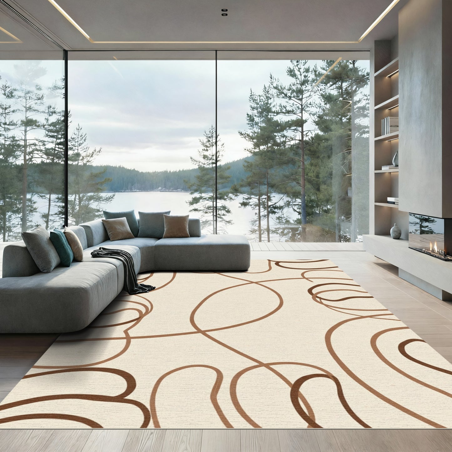 Minimalist Earthy Swirl Abstract Rug