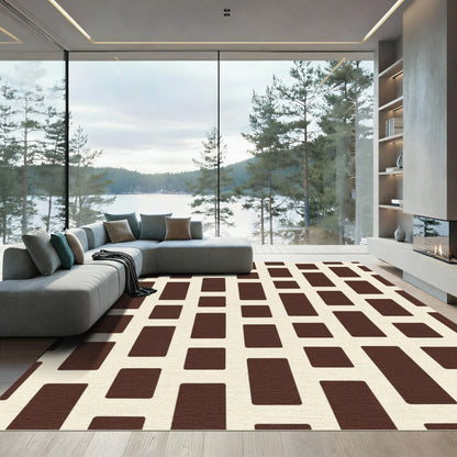 Rich Cocoa Rectangles Grid Rug