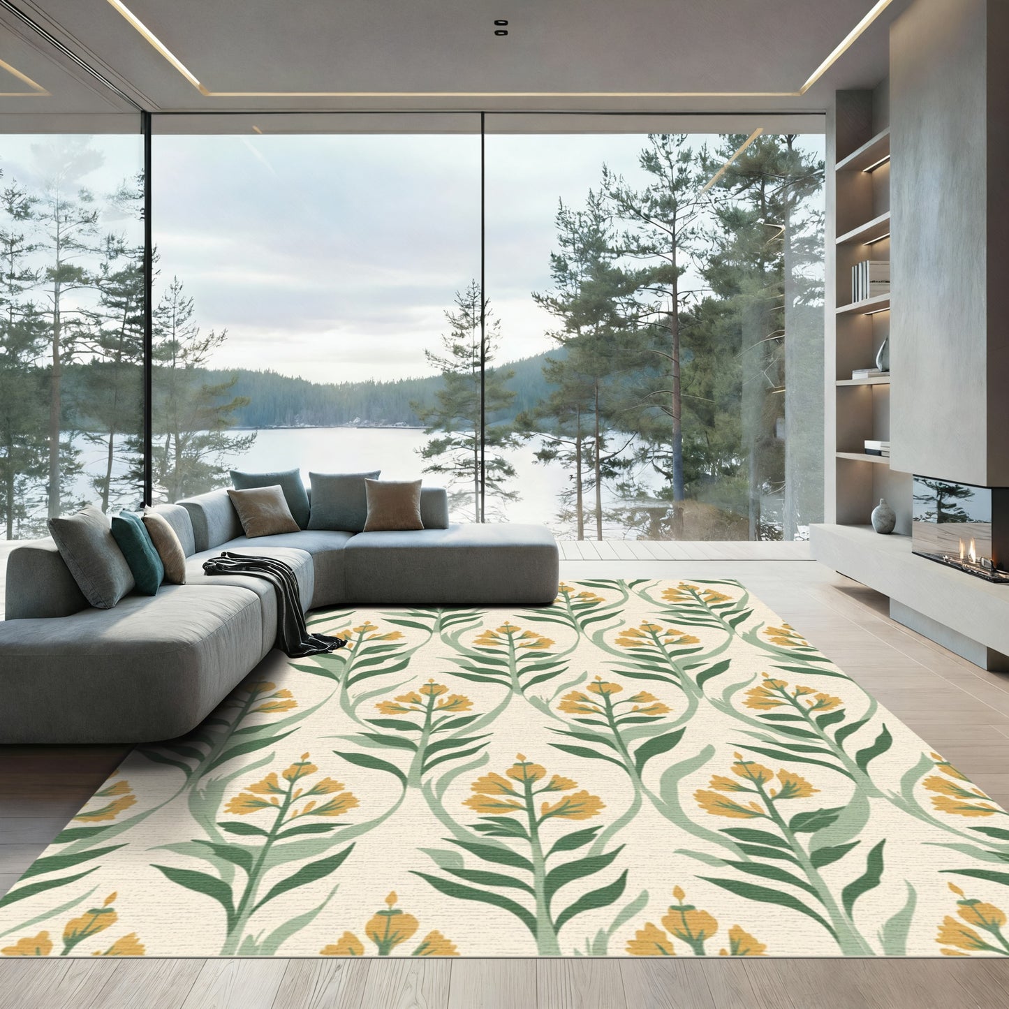 Yellow Botanical Vine Arrangement Rug