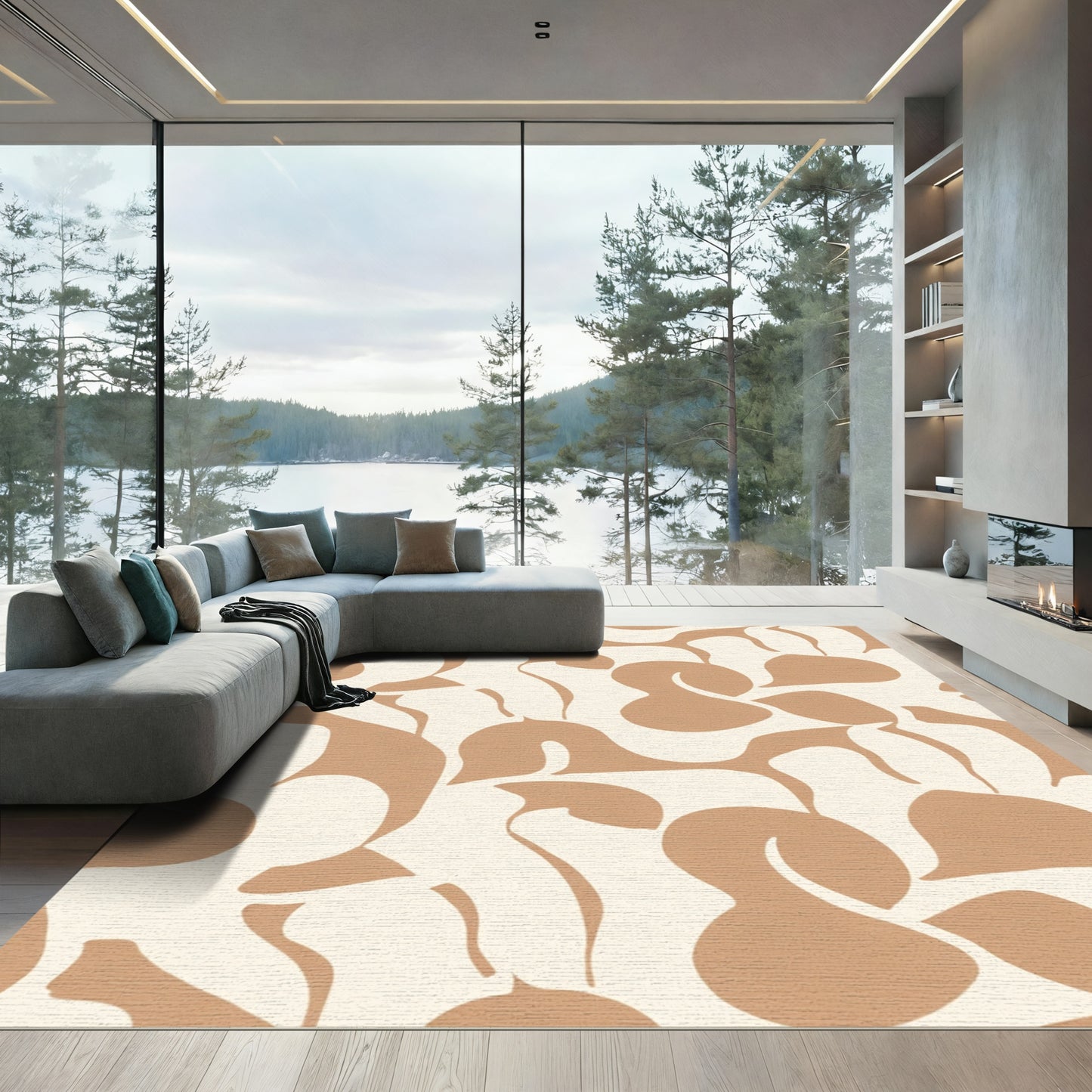 Neutral Abstract Organic Swirl Rug