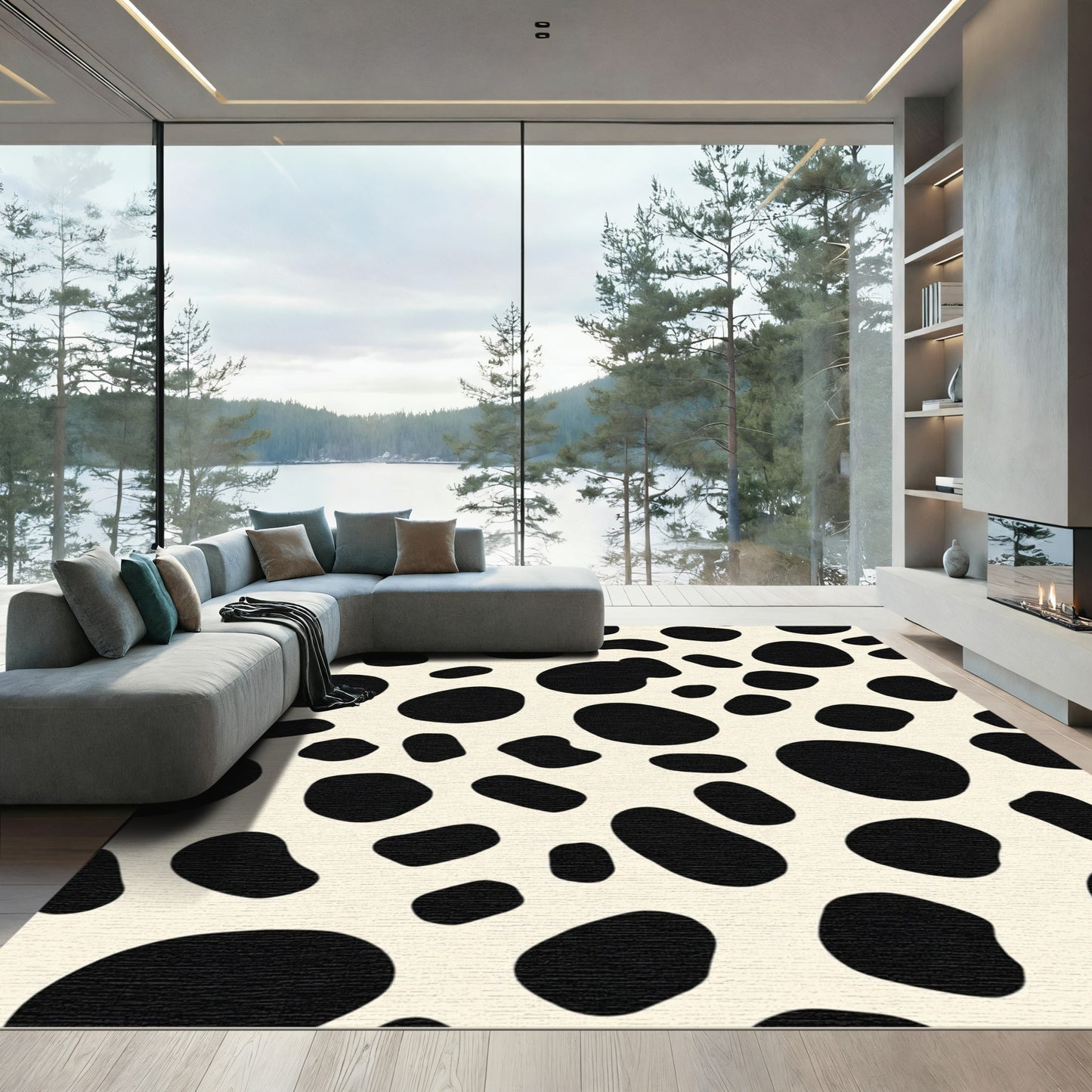 Cream Black Spotted Organic Shapes Rug