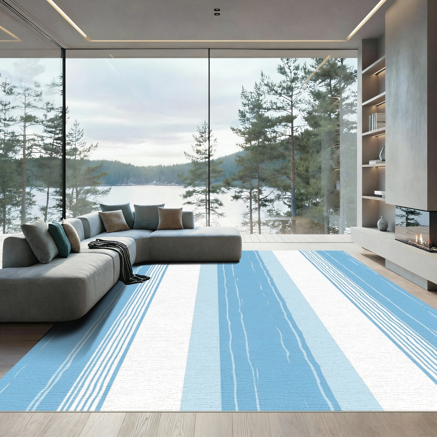 Sky Blue Watercolor Stripe Variation Rug