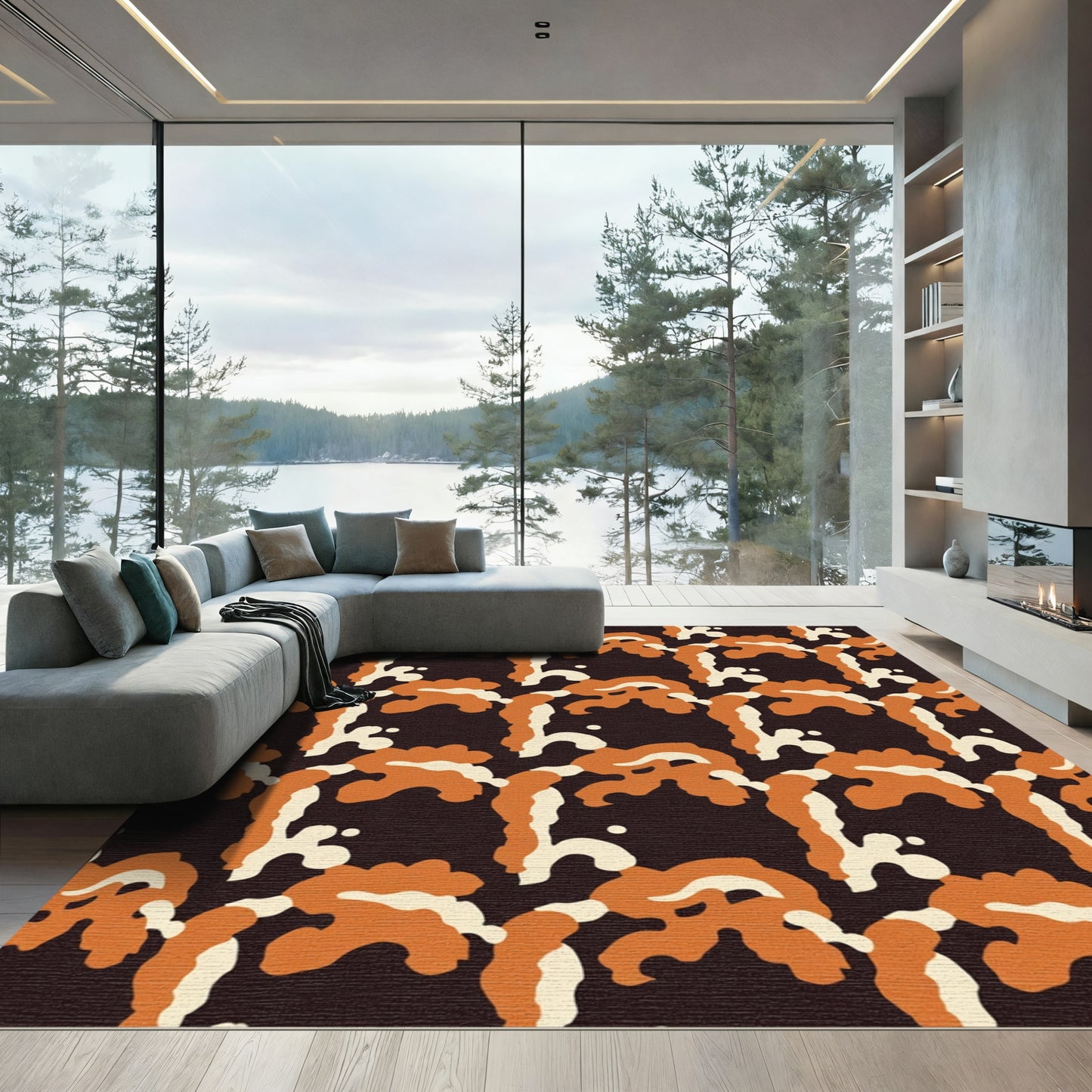 Burnt Orange Abstract Organic Splash Rug